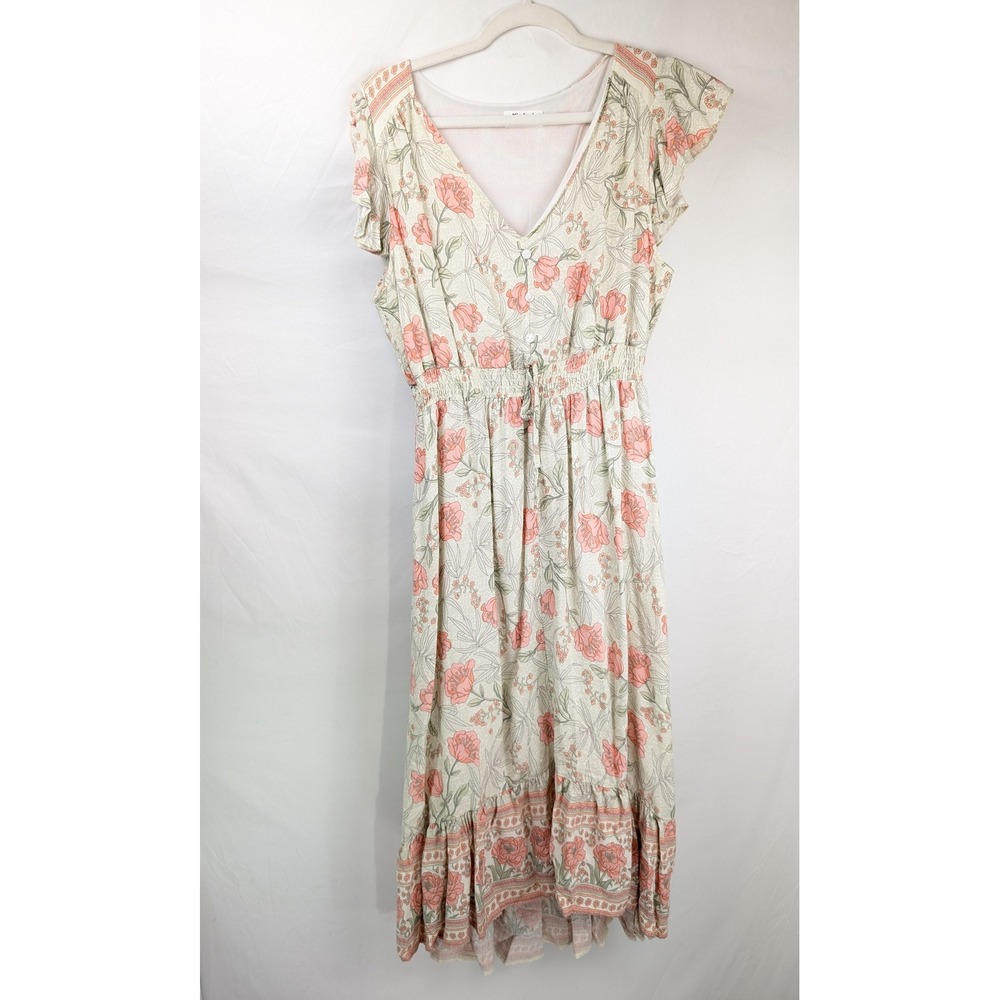 Kindred Floral Maxi Dress Size XL Flutter Sleeve Boho Romantic Coquette Cottage